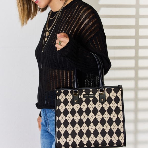 David Jones Argyle Pattern PU Leather Handbag - Picture 2 of 7